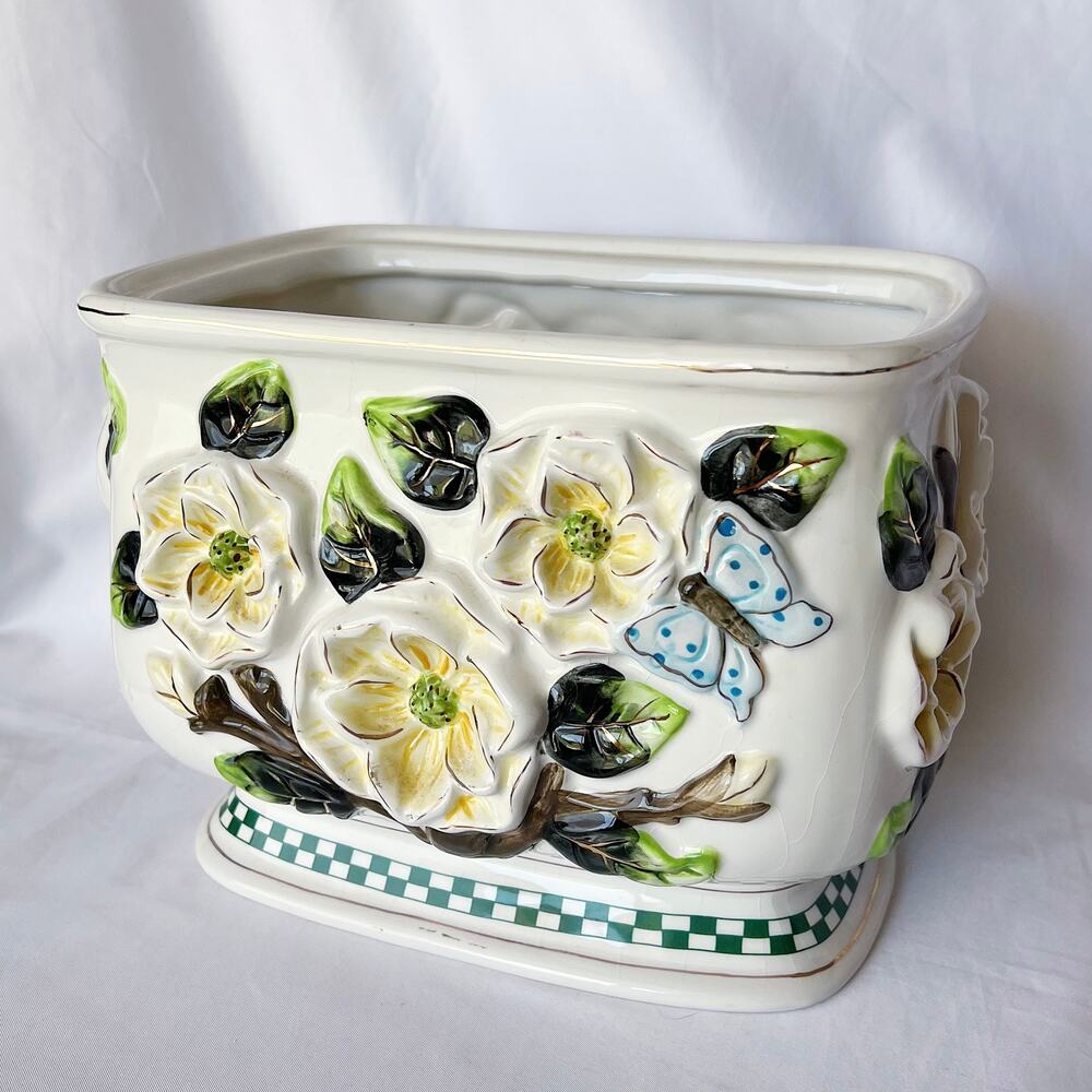 Vintage Ceramic Dish Casa Vero by ACK 3D Flowers Buttery Hand Painted